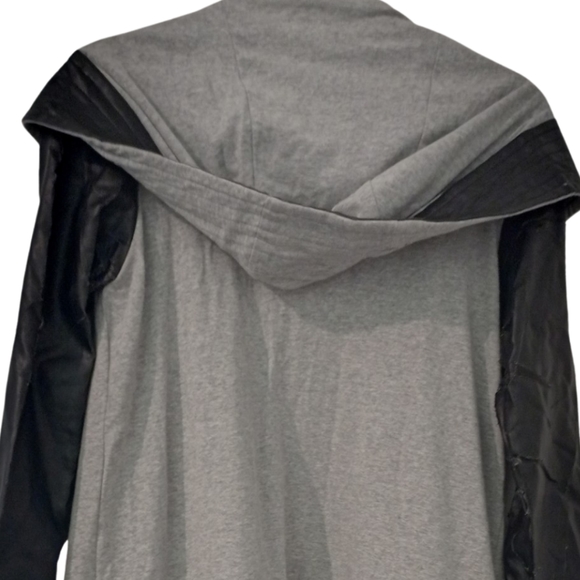 Indiana the Label Distressed leather and cotton drape jacket coat size 10 - Picture 3 of 14